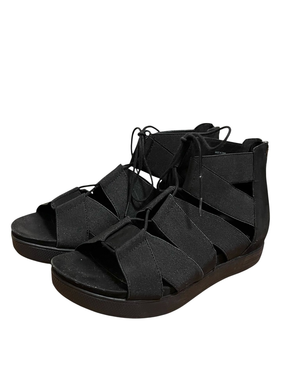 Eileen Fisher Link Elastic Strappy Zip Back Comfort Minimalist Black Sandals 7